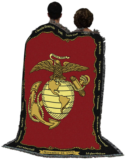 Pure Country Weavers US Marine Corps - Emblem Blanket - Gift Military Tapestry Throw Woven from Cotton - Made in The USA (72x54)