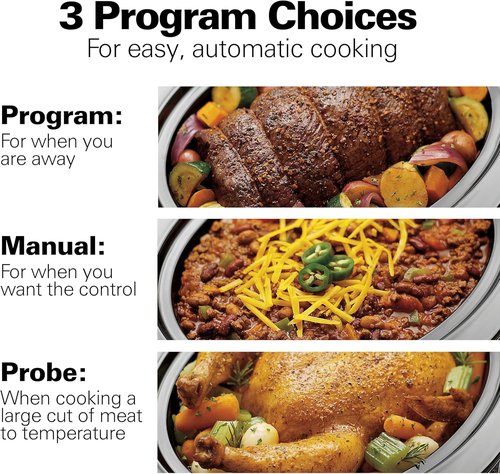 Hamilton Beach 6 Quart Digital Programmable Slow Cooker - Lid Lock, Temperature Probe, Stainless Steel