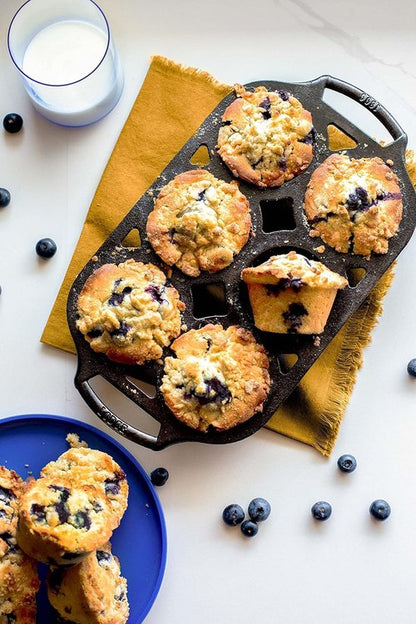 Lodge Cast Iron Muffin Pan - Durable Set of 2 for Perfectly Baked Muffins | Non-Stick Finish