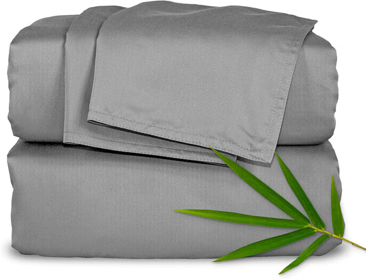 Pure Bamboo Twin Sheets - Luxuriously Soft 100% Organic Viscose Bed Sheet Set | Cooling & Durable (Twin, Stone Grey)