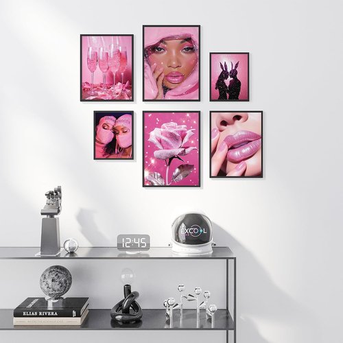 EXCOOL CLUB Pink Room Decor - Aesthetic 12x16 Hot Pink Wall Art Prints for Trendy Teen Girls' Dorm (Unframed)