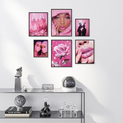 EXCOOL CLUB Pink Room Decor - Aesthetic 12x16 Hot Pink Wall Art Prints for Trendy Teen Girls' Dorm (Unframed)