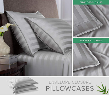 Pure Bamboo California King Sheets - 100% Organic Viscose Bed Sheet Set, Soft & Cooling, Jacquard Silver