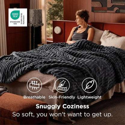 Bedsure GentleSoft Grey Fleece Queen Blanket - Cozy, Soft Throw for Couch | 90x90 Inches
