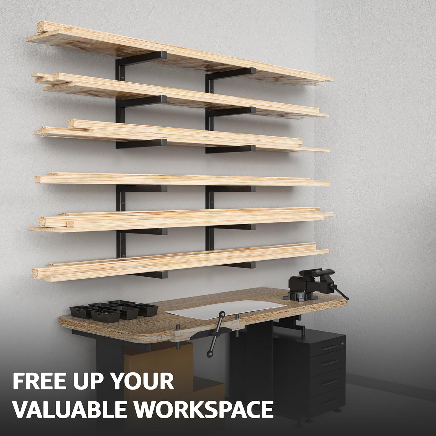 YYR Wood Organizer - Heavy Duty Metal Lumber Storage Rack | 6-Level Wall Mount, Holds 1200 LBS - Black