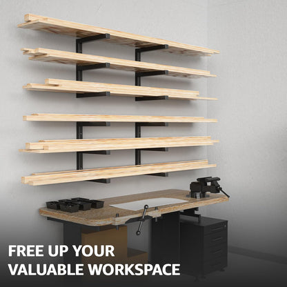YYR Wood Organizer - Heavy Duty Metal Lumber Storage Rack | 6-Level Wall Mount, Holds 1200 LBS - Black