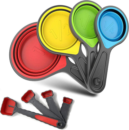 Skiennix Collapsible Silicone Measuring Cups & Spoons - 8-Piece Set for Liquid & Dry Baking | Portable Food-Grade Design
