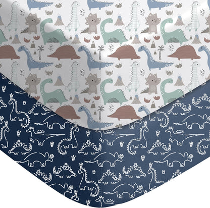 Yoofoss Baby Pack and Play Sheets - Ultra Soft Dark Blue Dinosaur Fitted Mini Crib Sheets | 38x26 Compatible with Graco