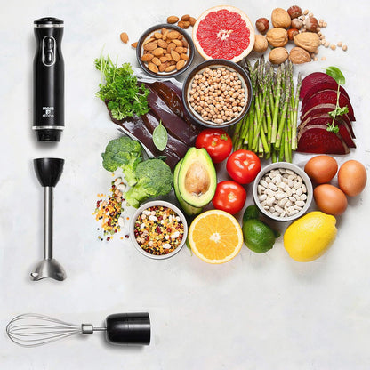 Moss & Stone Hand Blender - Powerful 300-Watt Stick Mixer with Egg Whisk & Ergonomic Handle - Black