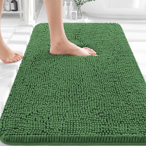 OLANLY Bathroom Rugs 36x24, Extra Soft Absorbent Chenille Bath Rugs, Rubber Backing Quick Dry, Machine Washable Bath Mats for Bathroom Floor, Tub and Shower, Home Decor Accessories, Olive Green