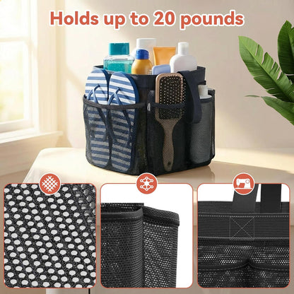 YASONIC Mesh Shower Caddy - Portable 8-Pocket Hanging Organizer for College Dorm Essentials | Black