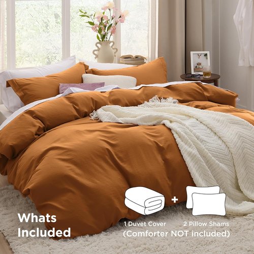 Bedsure Honey Ginger Duvet Cover Set - Extra Soft Cotton-Like Bedding, Full Size 80x90 Inches, 3 Pieces with Zipper Closure