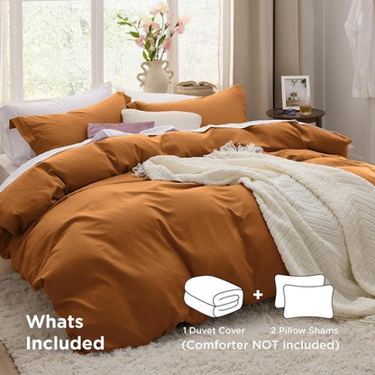 Bedsure Honey Ginger Duvet Cover Set - Extra Soft Cotton-Like Bedding, Full Size 80x90 Inches, 3 Pieces with Zipper Closure