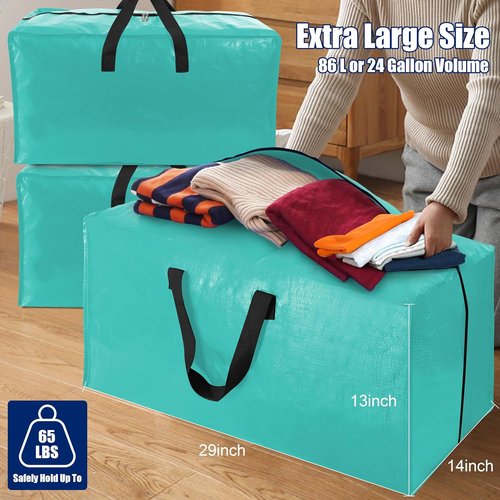 Cosy Family Extra Large Moving Bags - 8 Pack with Backpack Straps, Strong Handles & Zippers | Aquamarine Storage Totes