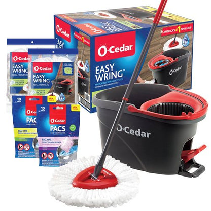 O-Cedar EasyWring Microfiber Spin Mop & Bucket Floor Cleaning System + 2 Extra Mop Head Replacements with Citrus and Lavender Pacs (Variety Pack)