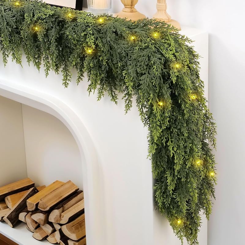 6ft Cedar Christmas Garland with 20 LEDs & Timer - Cedar-A+6 ft