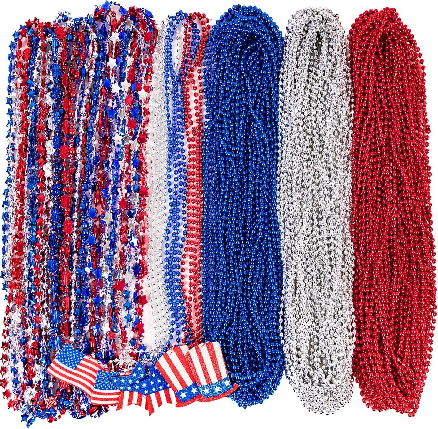 Moon Boat 72PCS 4th of July Accessories - Patriotic Necklaces with Blue, White, and Red Beads for Independence Day Celebrations