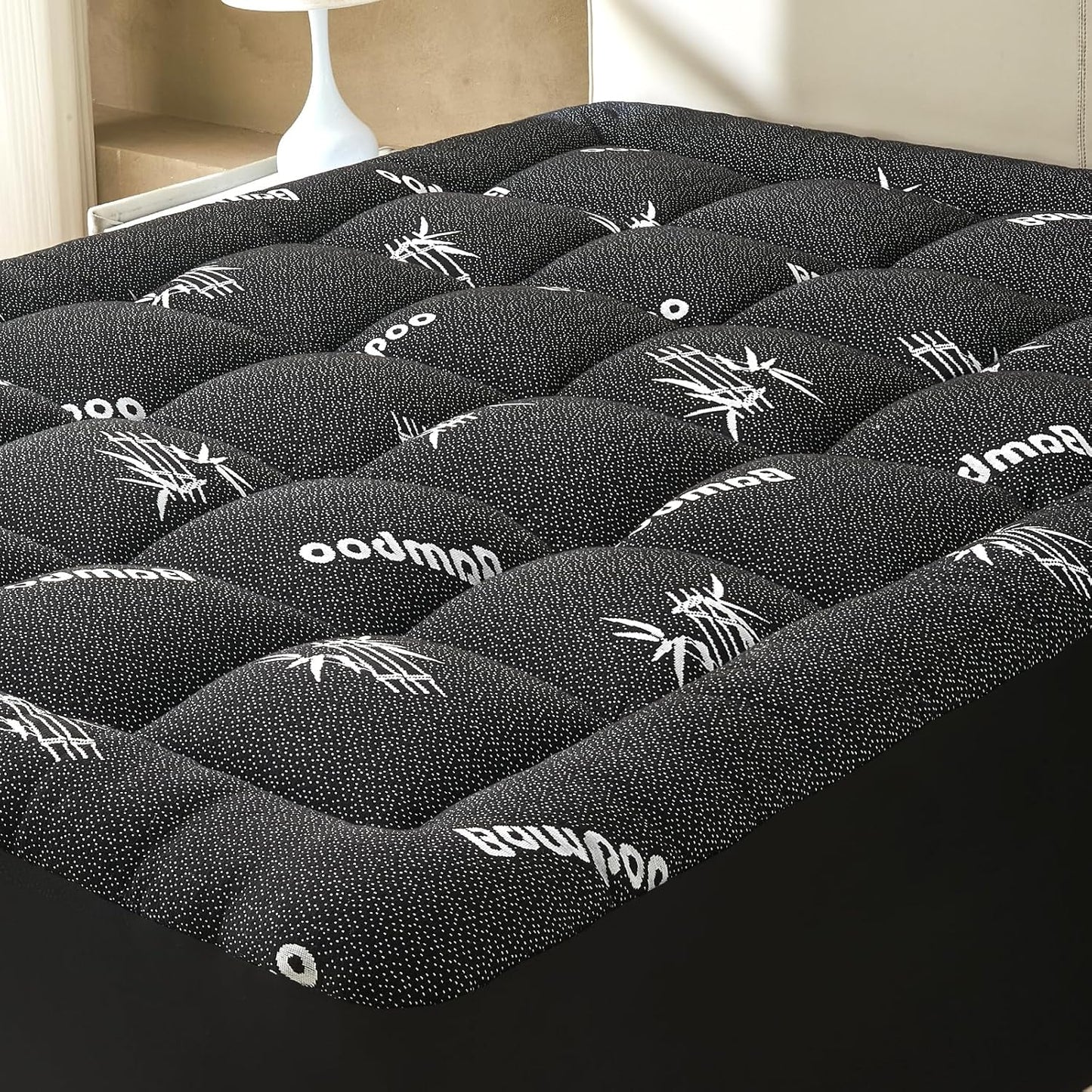 ViscoSoft Queen Size Mattress Topper - Soft Bamboo Pillow Top for Back Pain Relief | Cooling Dark Grey