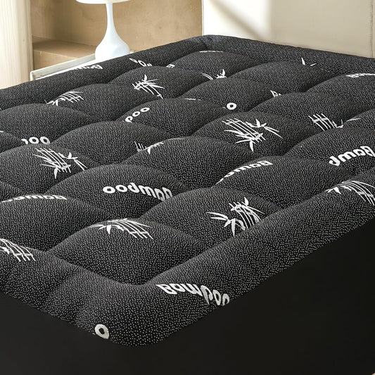 ViscoSoft Queen Size Mattress Topper - Soft Bamboo Pillow Top for Back Pain Relief | Cooling Dark Grey