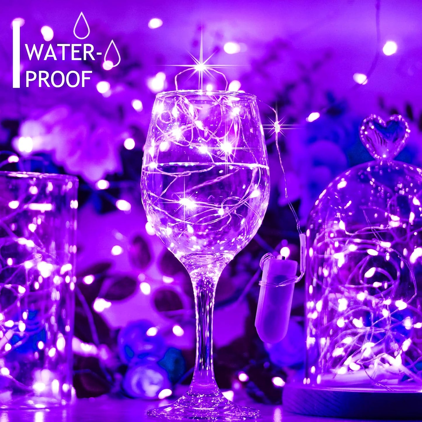 SunKite 20 LED Purple Fairy String Lights - Battery Operated, Waterproof 6.6 Feet | Perfect for DIY Decor & Parties