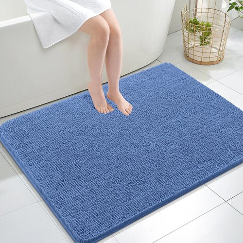 OLANLY Bathroom Rugs 40x32, Extra Soft Absorbent Chenille Bath Rugs, Rubber Backing Quick Dry, Machine Washable Bath Mats for Bathroom Floor, Tub and Shower, Home Decor Accessories, Cornflower Blue