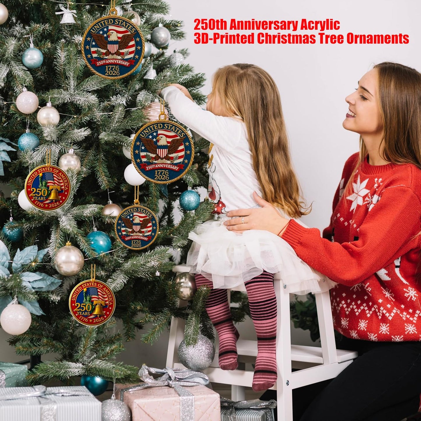 USA 250th Anniversary Ornament - 2D Acrylic Design | Patriotic Holiday Decoration Gift