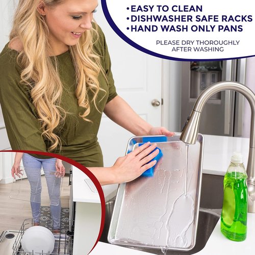KITCHENATICS Aluminum Baking Pan - Half Sheet with Wire Rack for Easy Cleaning | 13 x 18 Inches, Heavy Duty