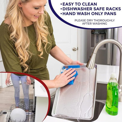 KITCHENATICS Aluminum Baking Pan - Half Sheet with Wire Rack for Easy Cleaning | 13 x 18 Inches, Heavy Duty