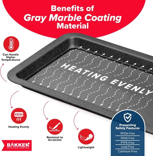 BAKKEN Nonstick Baking Pans - Commercial Grade Carbon Steel Cookie Sheet, 13.18" x 8.66", Oven Safe Up to 450°F