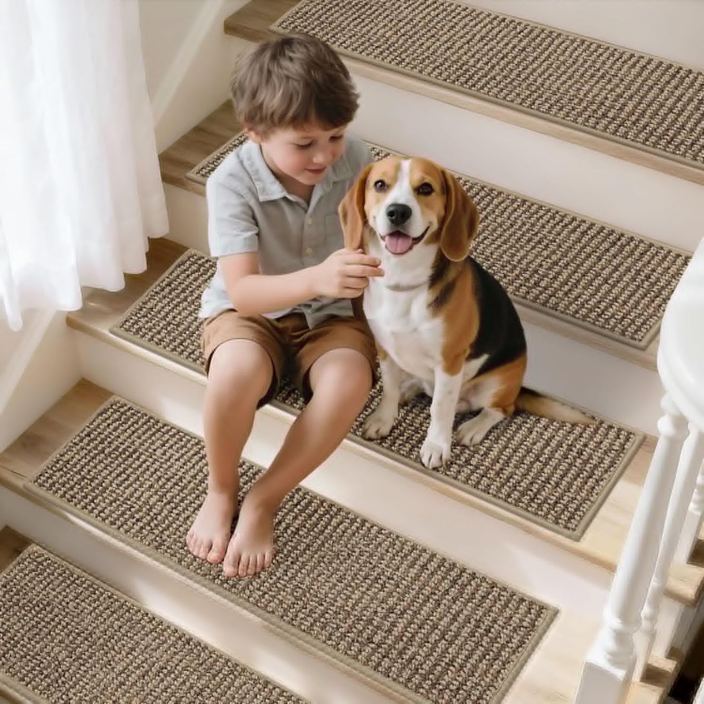 BEQHAUSE Non-Slip Carpet Stair Treads - Machine Washable 28"x9" for Kids, Elders & Pets | 15pcs Taupe