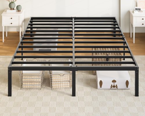Allewie Queen Bed Frame - 14-Inch Metal Platform Bed with Storage | No Box Spring Needed, Easy Assembly, Black