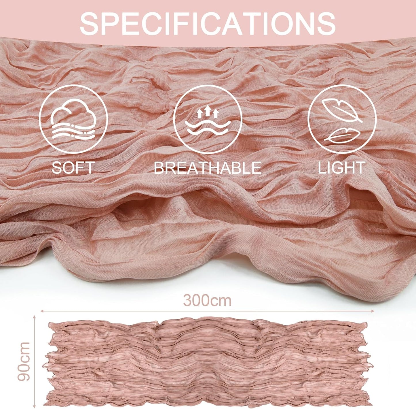 QINJIEJIE Table Runner - 120-Inch Boho Sheer Cheesecloth for Summer Decor | Dusty Pink