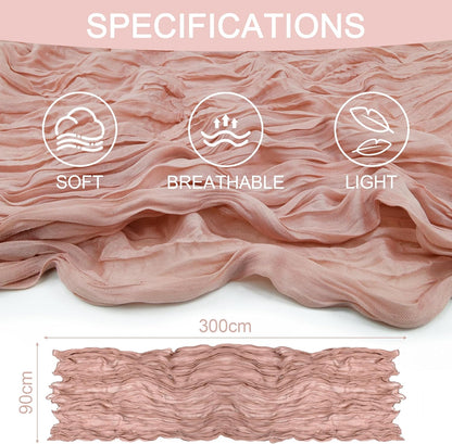 QINJIEJIE Table Runner - 120-Inch Boho Sheer Cheesecloth for Summer Decor | Dusty Pink