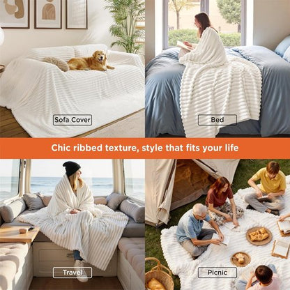 Bedsure GentleSoft Fleece Blanket - Cozy Large Throw for Bed, Off White, 120x120 Inches