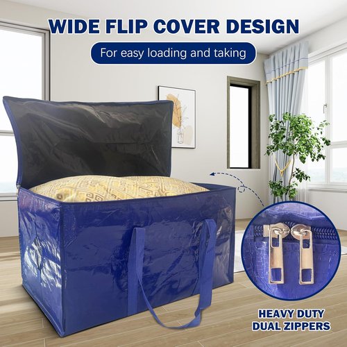 Extra Heavy Duty Moving Bags by [Brand Name] - 8 Pack Sturdy Storage Totes with Strong Zipper & Handles | Dark Blue - 33 Gallon