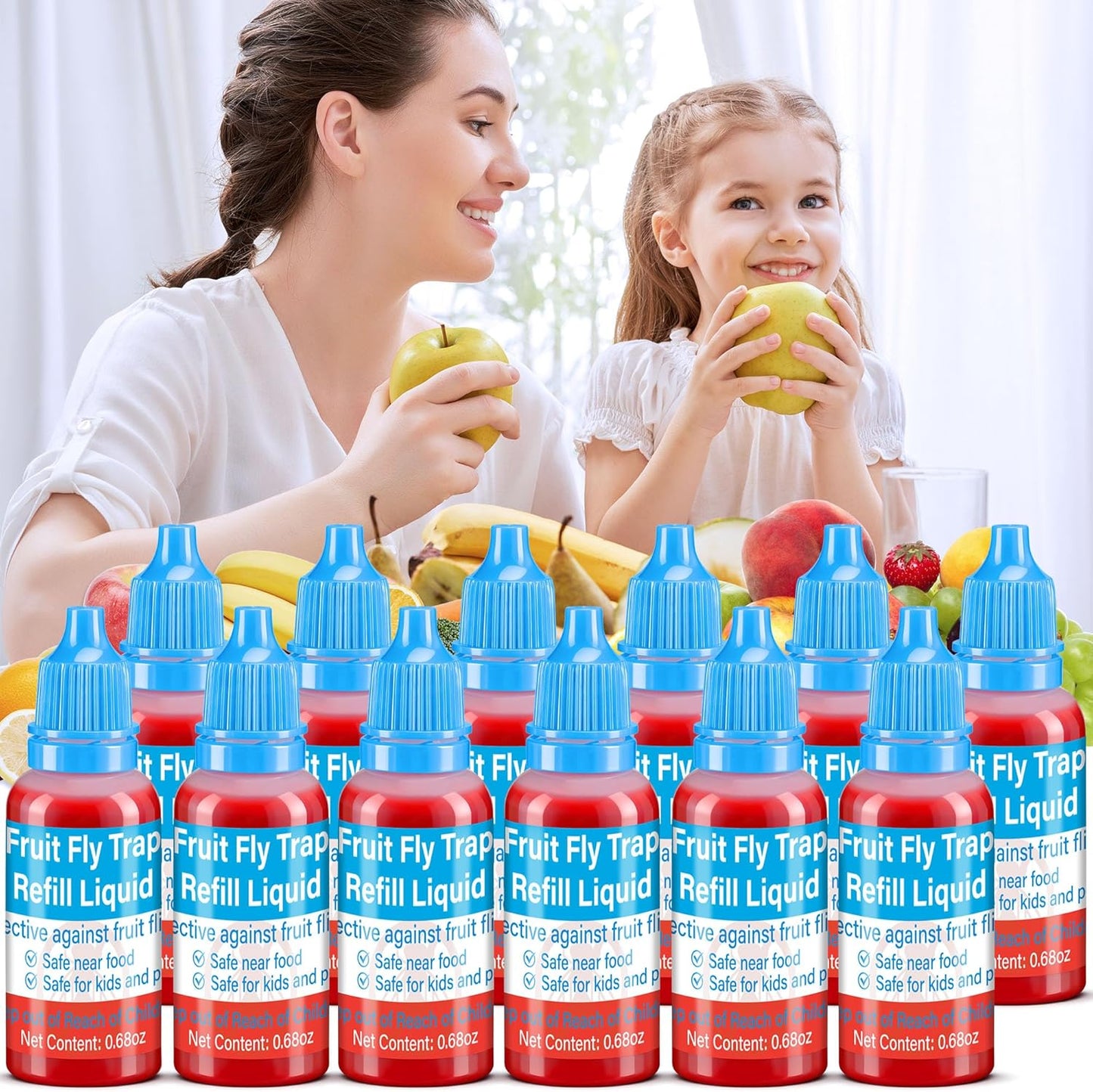 Skiennix Fruit Fly Trap Refills - 12 Pack Liquid Bait for Indoor Use | Safe for Pets & Food