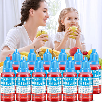 Skiennix Fruit Fly Trap Refills - 12 Pack Liquid Bait for Indoor Use | Safe for Pets & Food