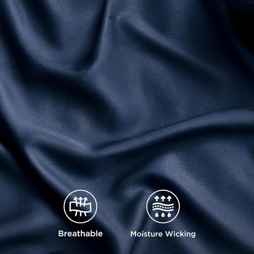 Bedsure Cooling Bed Sheets - Breathable Rayon from Bamboo | Soft & Luxurious Full Size, Deep Pocket Up to 16 Inches, Navy