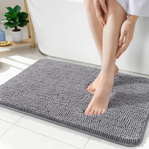 OLANLY Bathroom Rugs 35x24, Extra Soft Absorbent Chenille Bath Rugs, Rubber Backing Quick Dry, Machine Washable Bath Mats for Bathroom Floor, Tub and Shower, Home Decor Accessories, Grey