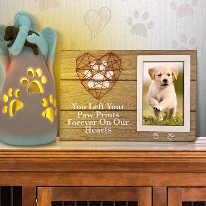 OakiWay Pet Memorial Picture Frame - 4x6 Paw Print Design | Heart Woven Remembrance Gift
