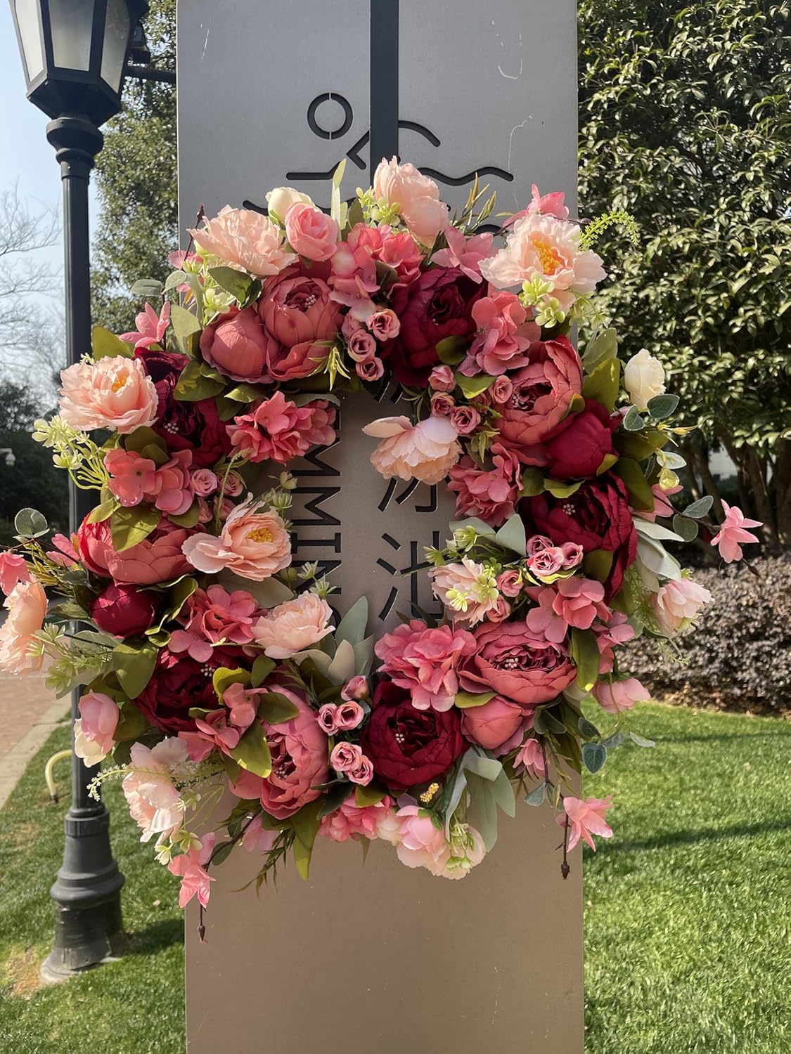 Peony Wreaths - 24 Inch Large Spring Wreath for Front Door | Lush Handmade Outdoor Decor