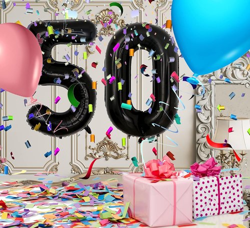 Black Number 50 Balloon - Self-Sealing 40-Inch Decoration for Birthday and Anniversary Parties