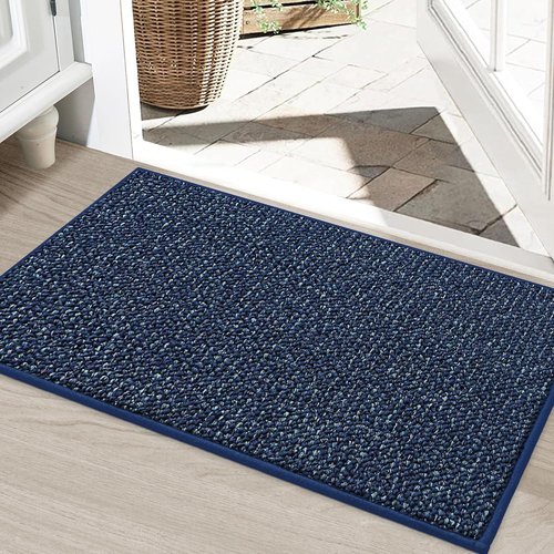 BEQHAUSE Dirt Trapper Door Mat - Non-Slip, Washable, Absorbent | 24" x 36" Blue Entrance Mat