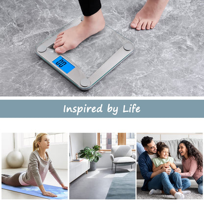 Vitafit Digital Bathroom Weight Scale for Body Weight, High Accuracy Assured by Weighing Professional Since 2001,Extra Large Blue Backlit LCD and Step-On, 400lb/182kg, Clear Glass
