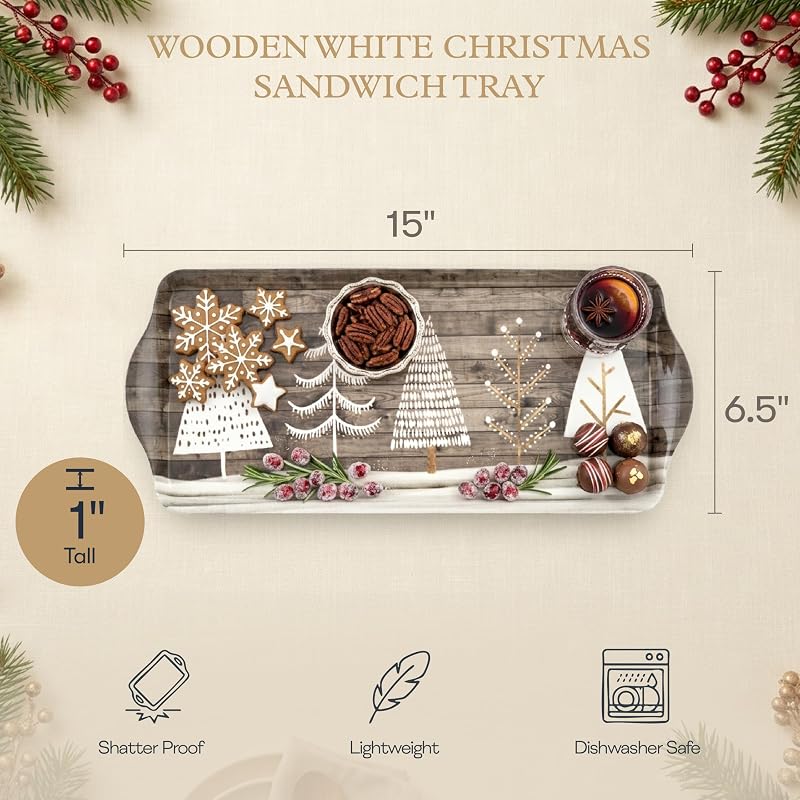 Pimpernel 15.1 x 6.5 x 1 in Wooden White Christmas Tray