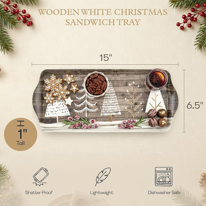 Pimpernel 15.1 x 6.5 x 1 in Wooden White Christmas Tray