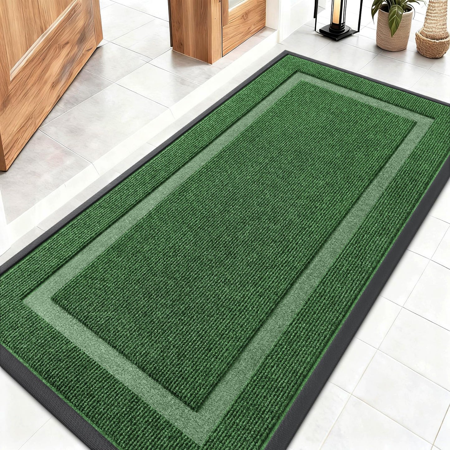 OLANLY Front Door Mat Indoor Outdoor Entrance, Waterproof All-Season, All-Weather Doormat, Sturdy Natural Rubber, Fade Resistant, Low Profile, Easy Clean Patio Porch Entryway Mat, 47x23, Green