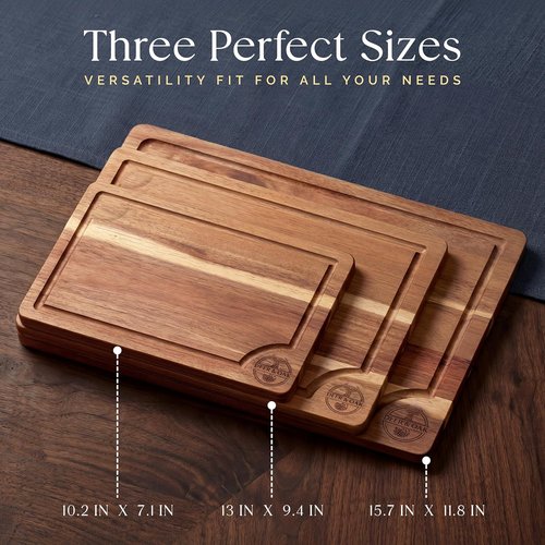 Acacia Cutting Board Set by [Brand Name] - Pre-Oiled & Non-Toxic | 3 FSC Certified Wooden Boards with Oil