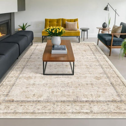 Hazo Haus Washable Ivory Living Room Rug - 8x10 Non-Slip Area Rug for Bedroom & Dining Room Decor