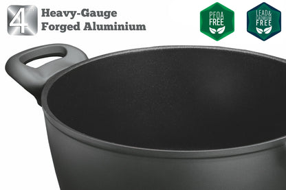 Saflon Titanium Nonstick 6-Quart Stock Pot with Tempered Glass Lid, 4mm Forged Aluminum with PFOA Free Coating from England